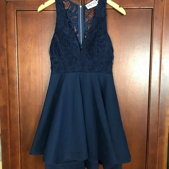 dark blue lace skater dress All-Over Lace Skater Dress – AX Paris main image 0